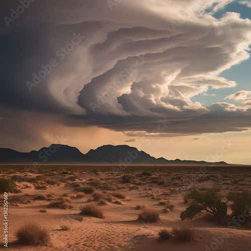 Desert landscape with monsoon clouds