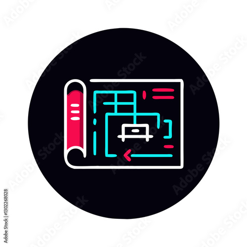 Blueprint illustration with digital design elements