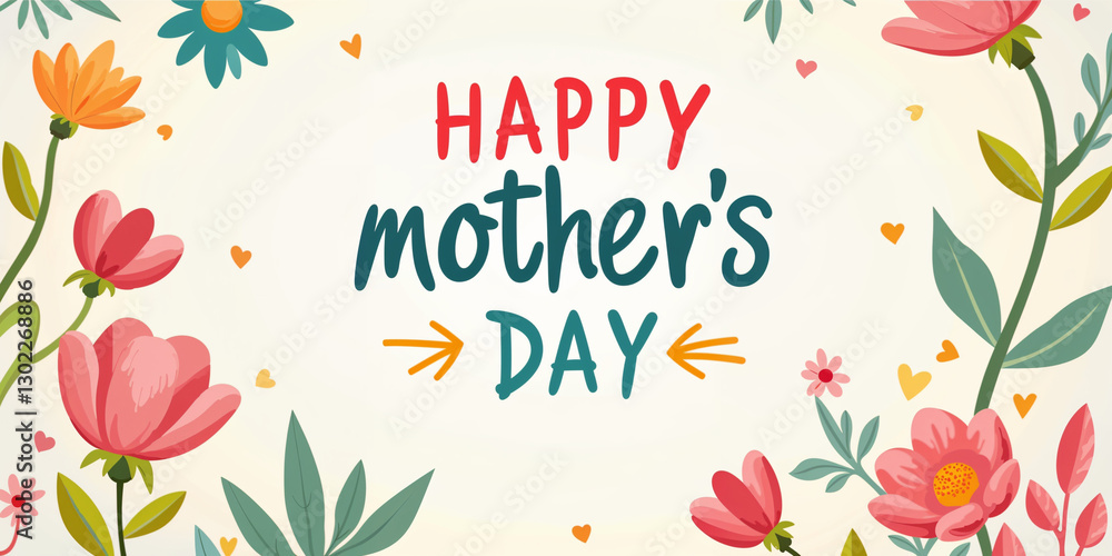 Obraz premium Happy Mothers Day, pink flower calligraphy poster. Vector chamomile blossom decoration for Mother's day or sale shopping special offer banner. Best Mom ever greeting card