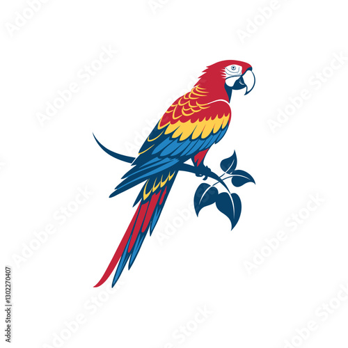 Scarlet Macaw bird silhouette logo vector line art logo design