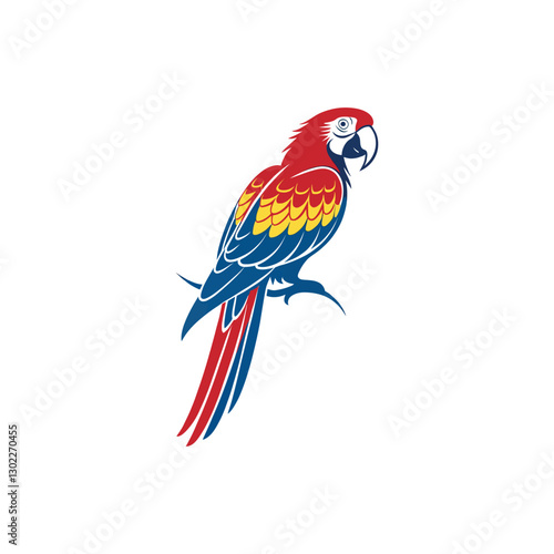 Scarlet Macaw bird silhouette logo vector line art logo design