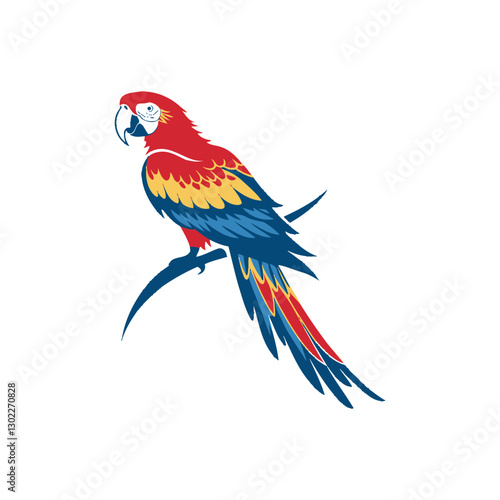Scarlet Macaw bird silhouette logo vector line art logo design