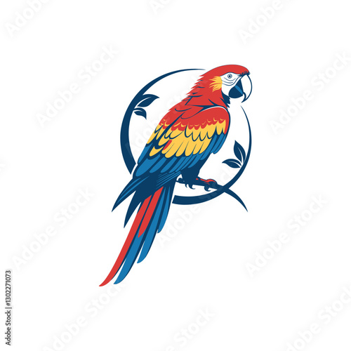 Scarlet Macaw bird silhouette logo vector line art logo design