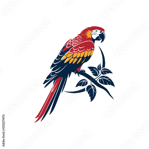 Scarlet Macaw bird silhouette logo vector line art logo design