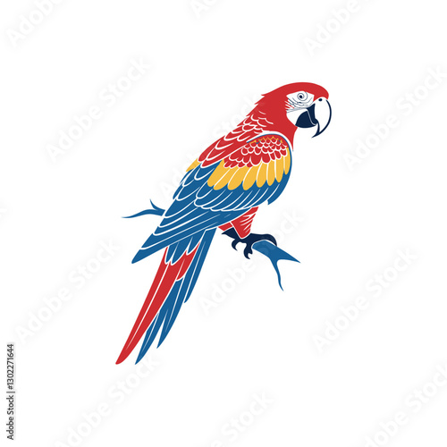 Scarlet Macaw bird silhouette logo vector line art logo design
