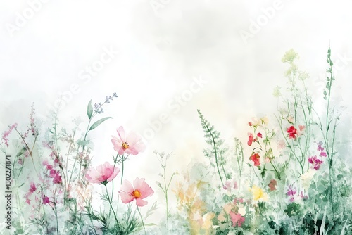 Wallpaper Mural vibrant watercolor garden scene with delicate pastel flowers blending into a soft white background, creating a dreamy, ethereal atmosphere perfect for spring announcements or romantic celebrations Torontodigital.ca