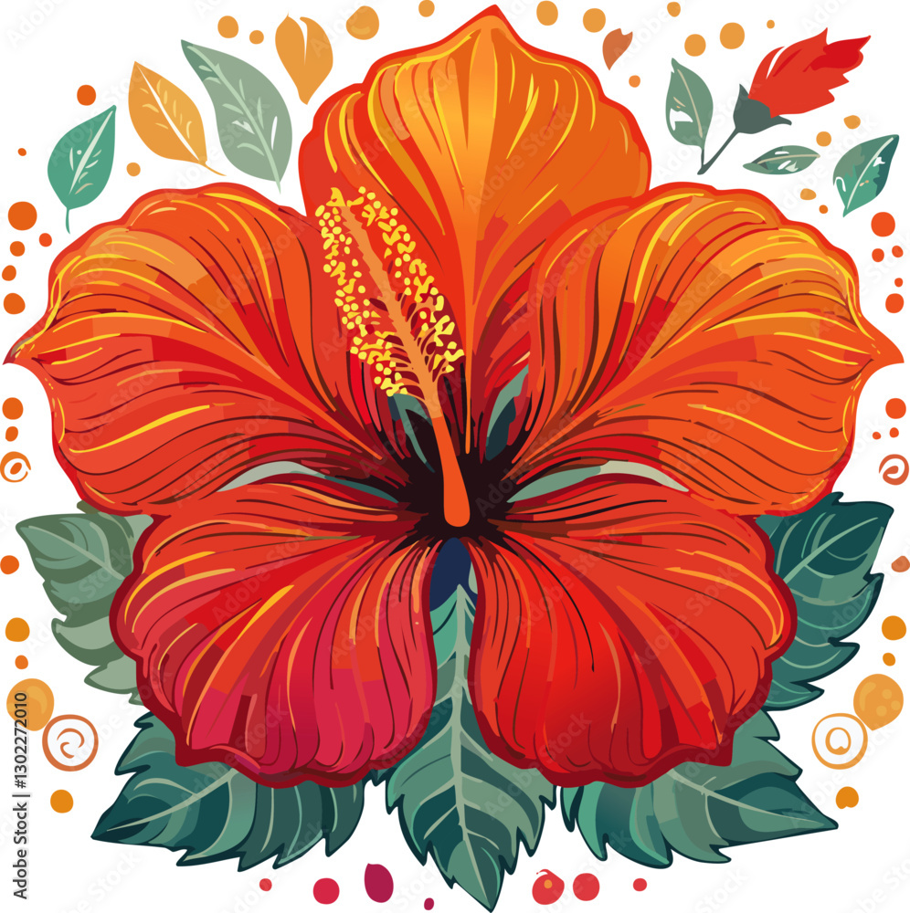 Obraz premium Vibrant Hibiscus Flower – Tropical Floral Vector Illustration