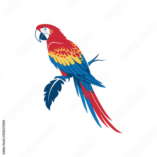 Scarlet Macaw bird silhouette logo vector line art logo design