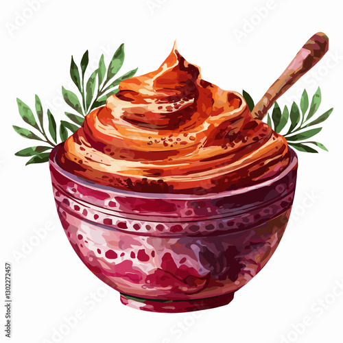 Watercolor Hummus Bowl with Olive Garnish