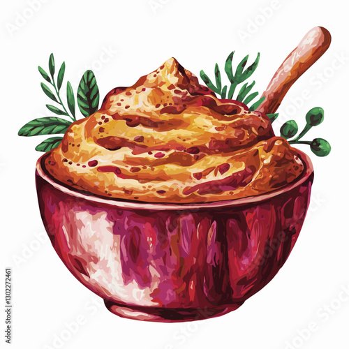 Watercolor Hummus Bowl with Olive Garnish