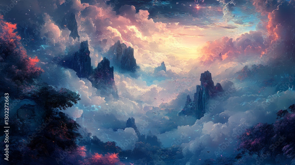 Heavenly Mountainscape: A Dreamlike Vista of Clouds and Peaks Heavenly Mountainscape: A Dreamlike Vista of Clouds and Peaks