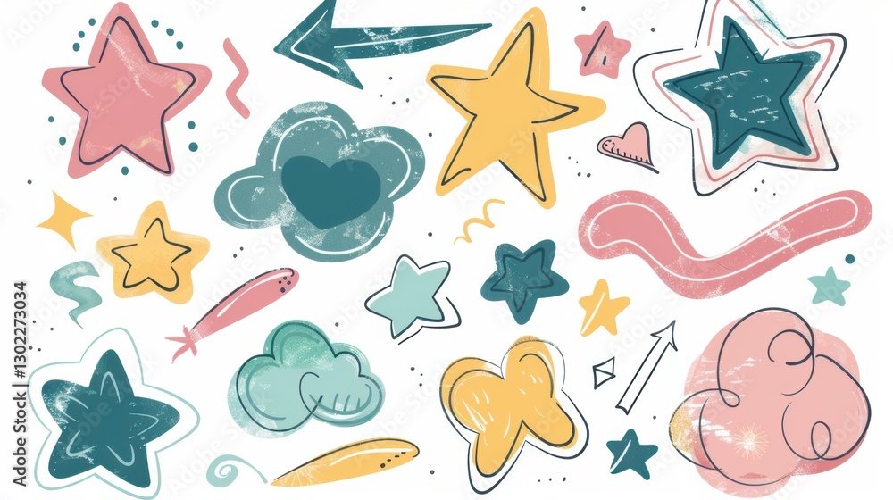 Hand - Drawn Doodle Sketch Style Vector Illustration: Arrow, Star, Heart, Circle, Cloud, Speech Bubble, and Grunge Element Set Hand - Drawn Doodle Sketch Style Vector Illustration: Arrow, Star, Heart, Circle, Cloud, Speech Bubble, and Grunge Element Set