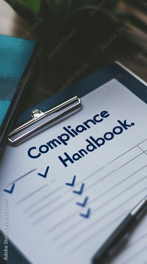 Naklejka premium Compliance Checklist and Policy Handbook Scene, Compliance