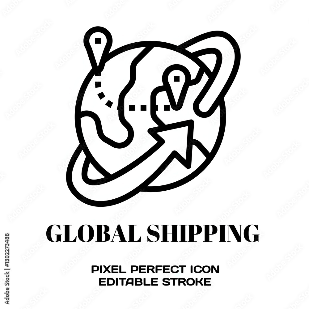 Fototapeta premium Global shipping symbol, featuring an editable stroke outline icon isolated on white background flat vector illustration. Pixel perfect