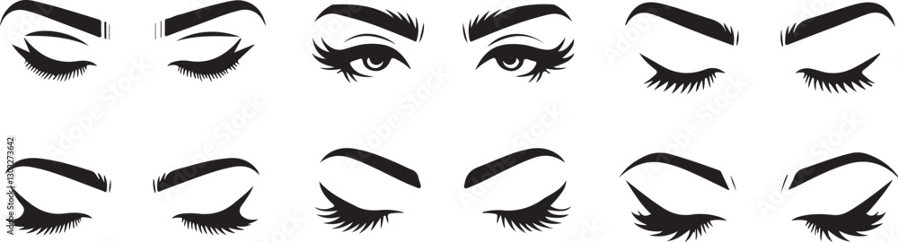Various eye shapes and eyelash designs in vector art for beauty, makeup, and fashion illustrations Various eye shapes and eyelash designs in vector art for beauty, makeup, and fashion illustrations