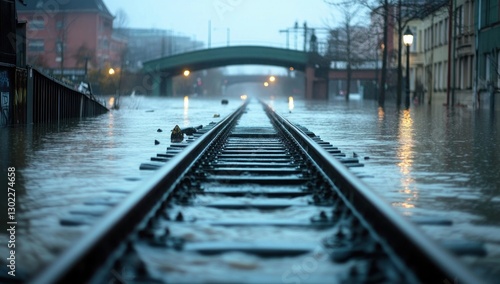 Wallpaper Mural Flooded City Streets: Train Tracks Submerged in Urban Deluge Torontodigital.ca
