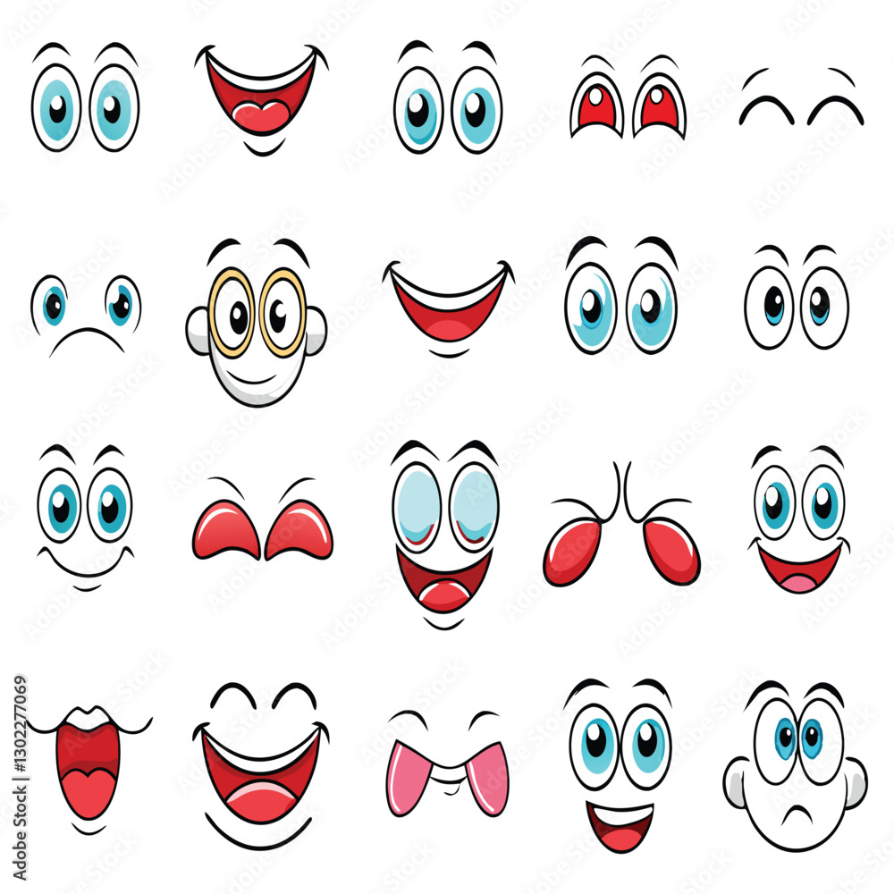 Set of Different Cartoon Faces Expressions Vector on an Isolated Background Set of Different Cartoon Faces Expressions Vector on an Isolated Background