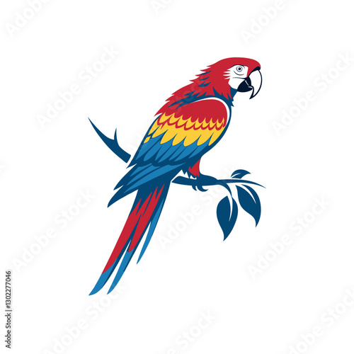 Scarlet Macaw bird silhouette logo vector line art logo design