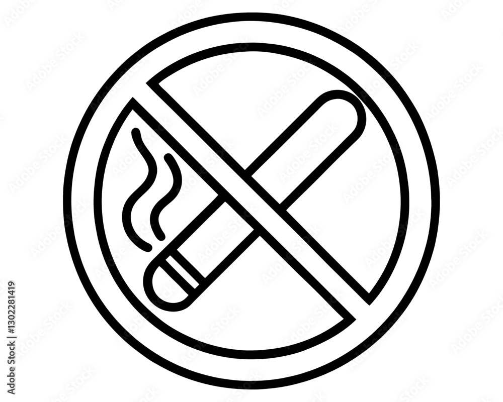 No Smoking Sign, Prohibited Cigarette Icon, Smoke-Free Zone Symbol, Black and White Vector No Smoking Sign, Prohibited Cigarette Icon, Smoke-Free Zone Symbol, Black and White Vector