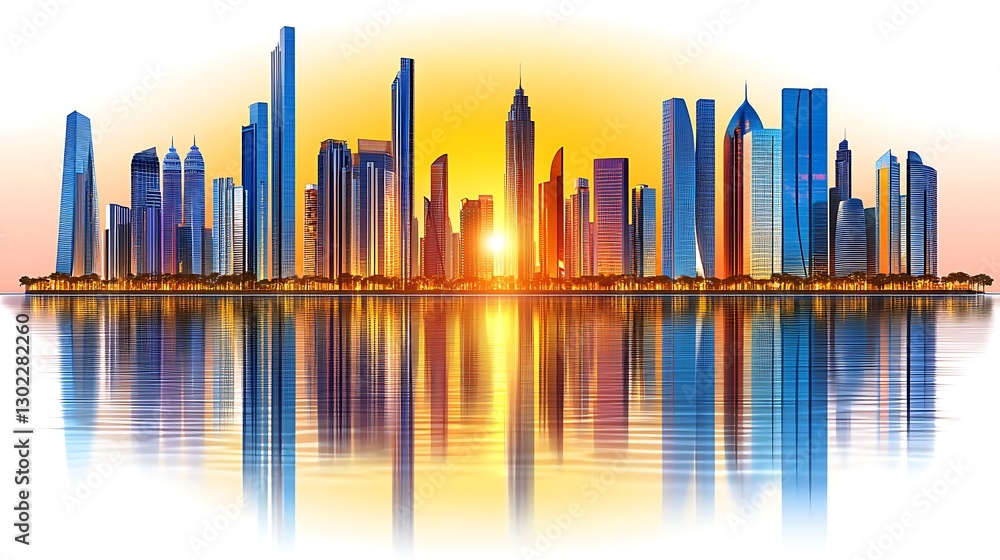 Fototapeta premium Cityscape Skyline Reflection Sunset Urban Panorama