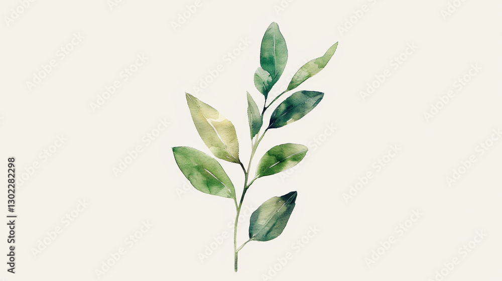Obraz premium One plant twig with green leaves on white background isolated closeup, fresh grass, herbal illustration, decorative natural floral design element, organic nature sign, agriculture symbol, ecology icon