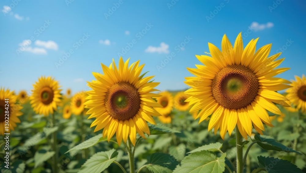 Vibrant Sunflower Field Under Clear Blue Sky on a Sunny Summer Day Vibrant Sunflower Field Under Clear Blue Sky on a Sunny Summer Day