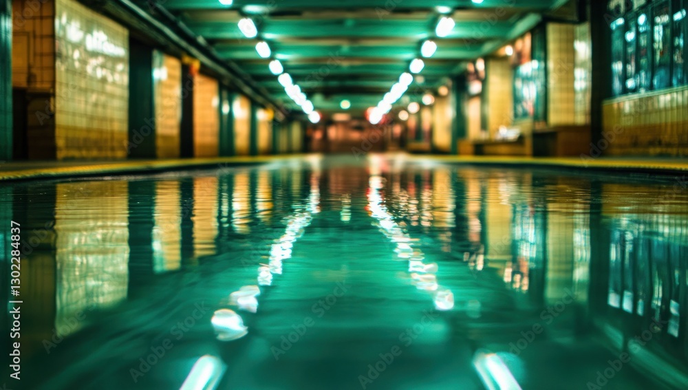 Subway Station Reflection: A Serene, Teal-Tinted Oasis in the City Subway Station Reflection: A Serene, Teal-Tinted Oasis in the City