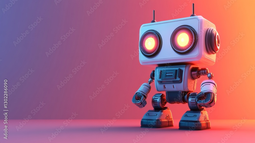 Cute 3D Rendered Robot Toy Isolated on Subtle Gradient Background Cute 3D Rendered Robot Toy Isolated on Subtle Gradient Background