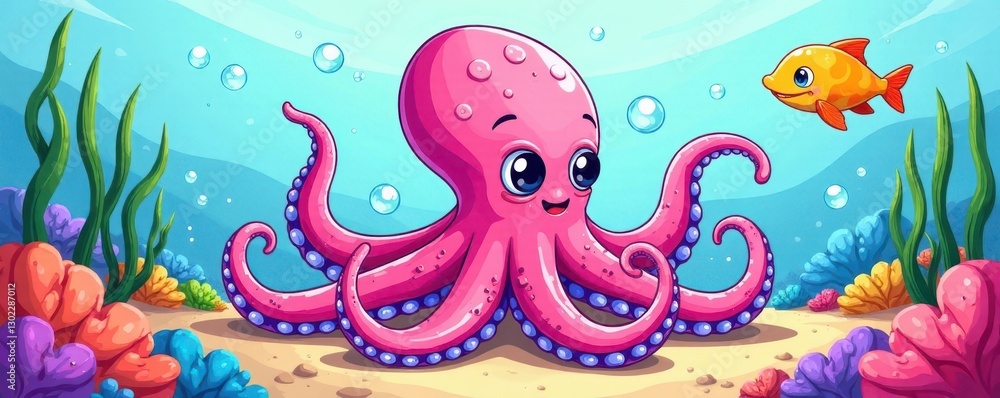 Cheerful octopus in raster format, perfect for kids' coloring books , education, whimsical Cheerful octopus in raster format, perfect for kids' coloring books , education, whimsical