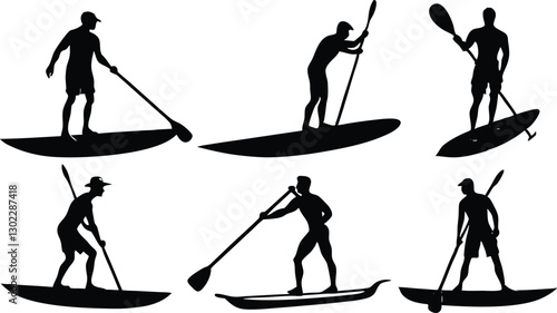 Paddle Boarding Silhouette Vector Icons for Water Sports