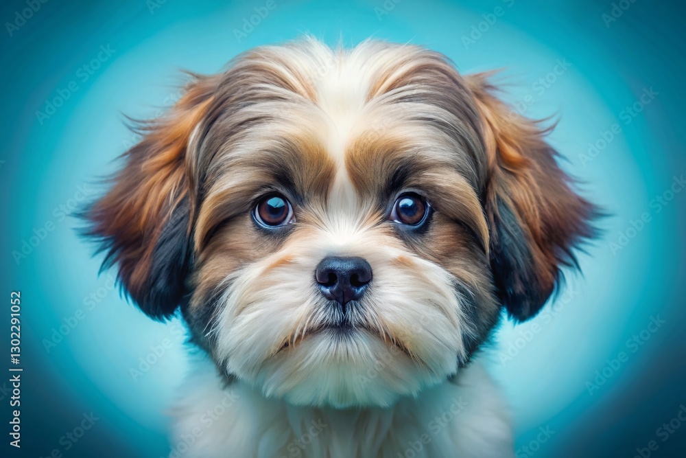 Adorable Shih Tzu Puppy Double Exposure, Isolated Blue Background, Close-up Pet Portrait Adorable Shih Tzu Puppy Double Exposure, Isolated Blue Background, Close-up Pet Portrait