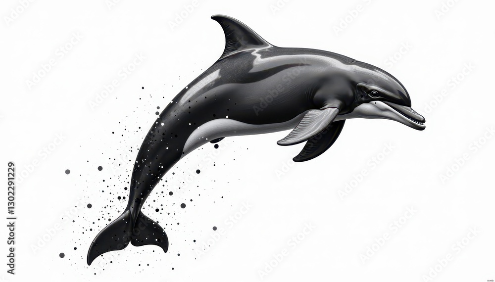 Obraz premium Stylized bottlenose dolphin jump, high detail stippling Complex black & white design , splash, book, monochrome