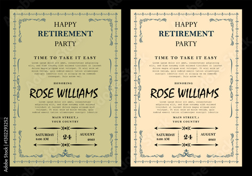 Set of retirement party invitation, square banner, instagram story and a4 poster, vector illustration Retirement Flyer Design Template. Retirement Party Invitation Layout, square banner, and a4 poster