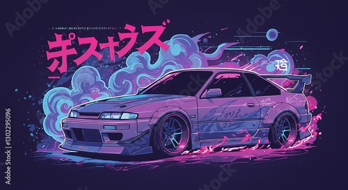 Retro Japanese Sports Car Illustration: 80s Aesthetic