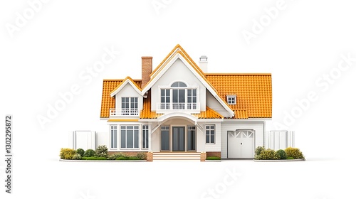 Wallpaper Mural Orange-Roofed Suburban Home: A 3D Rendered Architectural Design AI Generated Torontodigital.ca