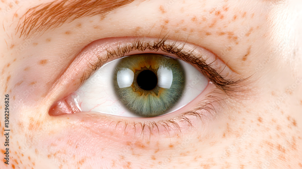 Fototapeta premium Close-up of a Hazel-Green Eye with Freckles