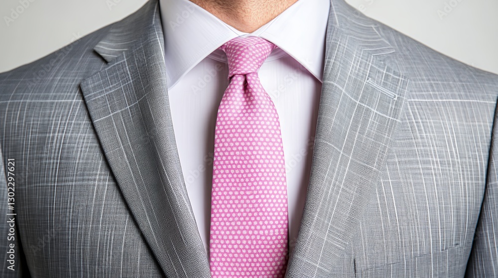 Gray Textured Suit with Pink Tie and White Shirt Gray Textured Suit with Pink Tie and White Shirt