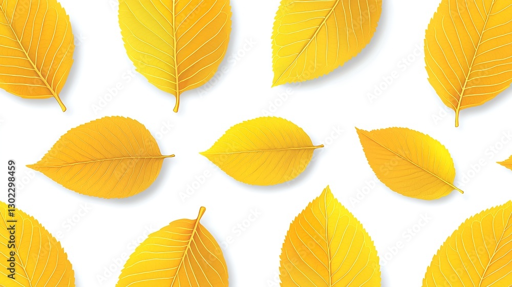 Bright Yellow Autumn Leaves on White Background for Seasonal Decor Bright Yellow Autumn Leaves on White Background for Seasonal Decor