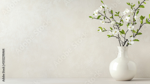 Wallpaper Mural ceramic vase with white flowers against neutral background creates serene atmosphere Torontodigital.ca