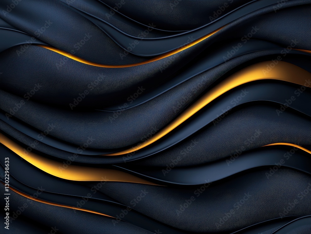 Obraz premium Abstract design featuring flowing dark waves with golden highlights, creating depth