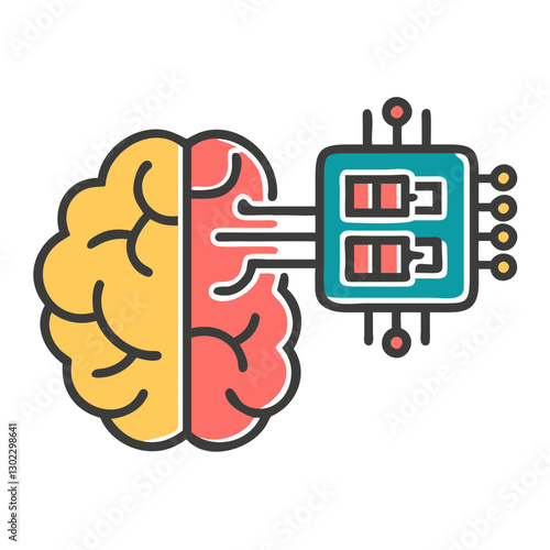 Brain implant design for learning enhancement featuring colorful brain and circuitry illustration on white background