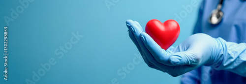 a banner, a bright red heart in the hands of a doctor, as a symbol of health care. preventive medicine. the concept of healthcare and medical insurance. free space for text