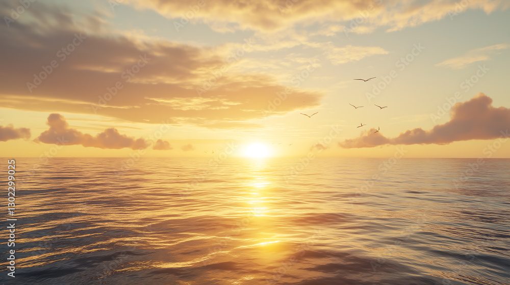 Fototapeta premium 3D render Summer Background of Ocean Waves with sunrise time.