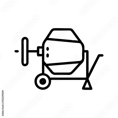 Concrete mixer tool illustration in minimalist style on white background