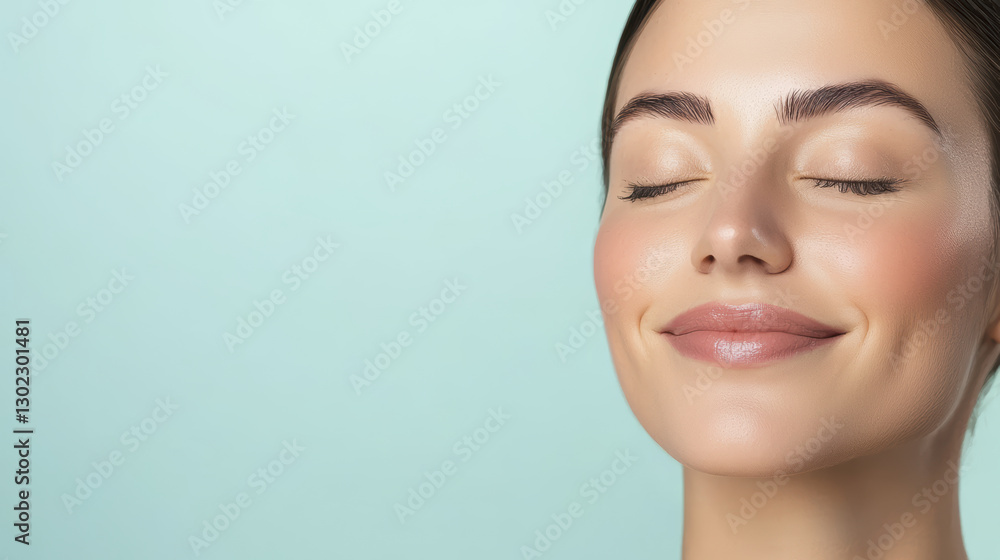 serene woman with closed eyes smiles gently, showcasing healthy skin serene woman with closed eyes smiles gently, showcasing healthy skin