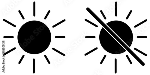 Light and dark mode icon on white background. Dark mode and light mode sign. Day and night switch. On and off switch for mobile screens, tablets and computers. Sunlight control signs. Vector icons