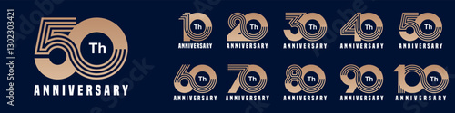 collection anniversary 10 to 100 year logo designs. abstract number for celebration event, wedding, greeting card, and invitation, vector illustration