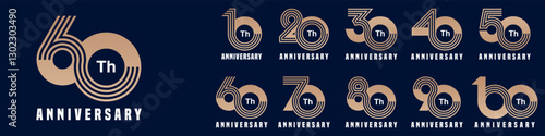 collection anniversary 10 to 100 year logo designs. abstract number for celebration event, wedding, greeting card, and invitation, vector illustration