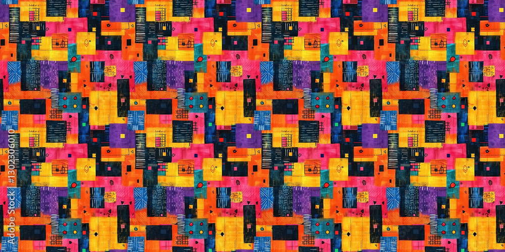 Fototapeta premium Vibrant abstract geometric pattern with colorful squares and rectangles