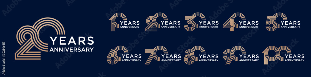 collection anniversary 10 to 100 year logo designs. abstract number for celebration event, wedding, greeting card, and invitation, vector illustration collection anniversary 10 to 100 year logo designs. abstract number for celebration event, wedding, greeting card, and invitation, vector illustration